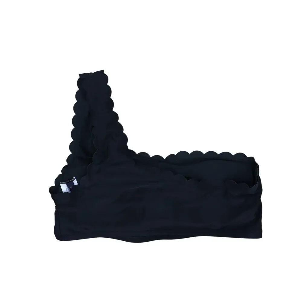 J.Crew Factory Scalloped One Shoulder Bikini Top Black Size Large NWT